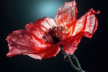 Aufkleber - A single red flower sits against a dark black backdrop