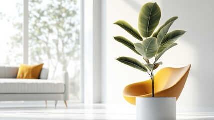 Aufkleber - A cozy living room with a comfortable couch and a green potted plant