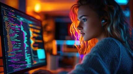 Poster - A person sits in front of a computer screen, focused on work or activity