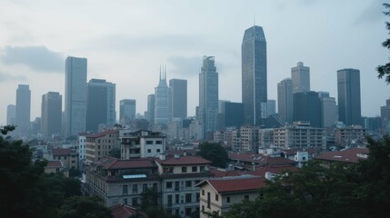 Poster - Urban Skyline View with Modern Buildings and Historic Architecture