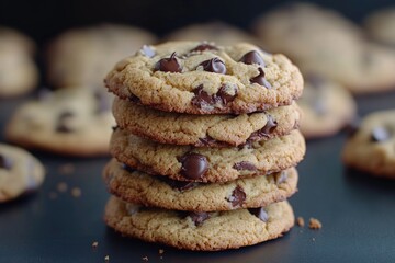 Poster - Freshly baked chocolate chip cookies on a table, perfect for snacking or serving