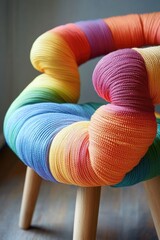 Poster - A vibrant knitted chair with wooden legs, perfect for adding a pop of color to any room or outdoor space