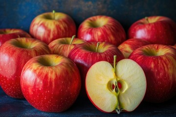 Poster - A cluster of juicy red apples sit atop a wooden table, perfect for a still life photography or a fruit arrangement