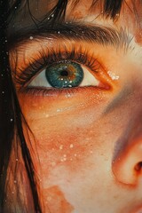 Poster - A close-up shot of a person's eye with snowflakes gently falling onto the eyelid, great for winter scenes and cold weather themes