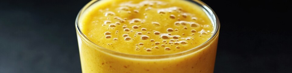 Poster - A glass filled with freshly squeezed orange juice sitting on a table