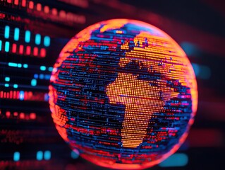 Poster - Exploring digital innovation global data visualization technology digital art abstract vibrant colors