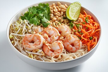 Poster - A warm and inviting bowl of noodles filled with succulent shrimp, crunchy carrots, and savory peanuts
