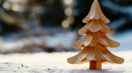 Aufkleber - A small wooden Christmas tree standing in the snowy landscape