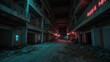 © Kitta Studio - Abandoned Industrial Hallway with Neon Lights and Dark Shadows