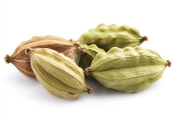 Poster - A collection of green and brown fruits arranged on a white surface