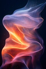 Poster - A mesmerizing abstract composition featuring flowing waves of orange and blue hues, creating a sense of motion and depth against a dark background.