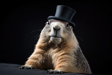 Poster - A groundhog dressed in a black top hat, ready for a special occasion