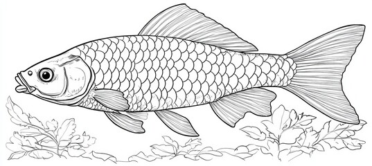Wall Mural - line art illustration of a fish for coloring book, vector illustration isolated on white