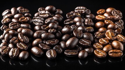 Poster - A pile of coffee beans on a black surface