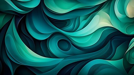 Fototapete - Captivating abstract image with vibrant turquoise teal and aqua colored organic flowing and overlapping shapes creating a dynamic mesmerizing and surreal digital background or wallpaper design
