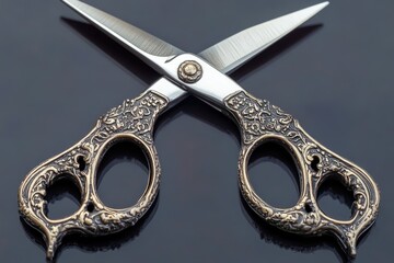 Poster - A pair of scissors sitting on a table, ready for use