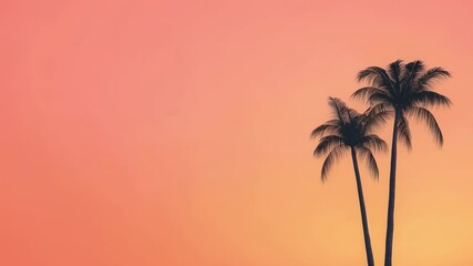 Aufkleber - Tranquil scene of palm trees gently swaying against a stunning orange sunset background, evoking a sense of peacefulness and holiday relaxation