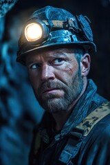 Aufkleber - A person wearing a helmet with a light on their head, great for use in scenes about adventure, exploration or nighttime activities