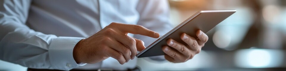 Poster - A close-up shot of a person holding a tablet, great for technology and work-related concepts