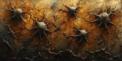 Poster - Artistic representation of abstract neural networks on textured surface in warm tones
