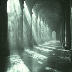 Poster - Sunbeams Illuminate Ancient Hallway Columns