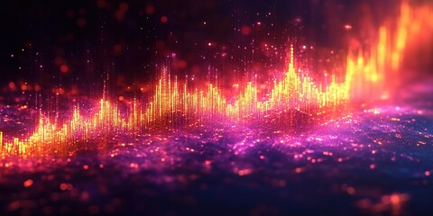 Poster - Colorful sound wave visualization depicting audio frequencies in a vibrant digital landscape