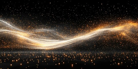 Poster - Swirling cosmic light trail with sparkling particles against a dark background