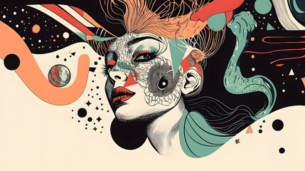 Aufkleber - Ethereal Cosmic Fusion   Surreal Digital of Fantastical Female Portrait
