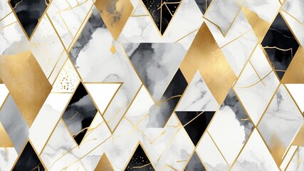 Poster - Elegant geometric pattern featuring black, white, and gold shapes on a textured background