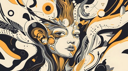 Aufkleber - Ethereal Digital Portrait of Captivating Feminine Face with Flowing Abstract Patterns and Vibrant Colors