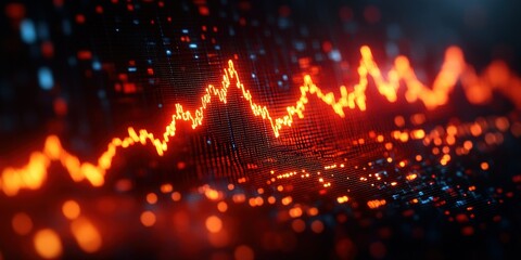 Poster - Vibrant abstract display of pulsating sound waves on a dark background with a digital glow effect