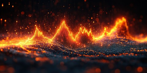 Poster - vibrant wave patterns glow in fiery orange against a dark background, showcasing an energetic visual