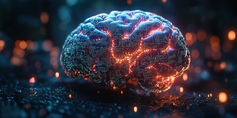 Poster - Exploration of digital brain technology in a vibrant, illuminated setting at dusk
