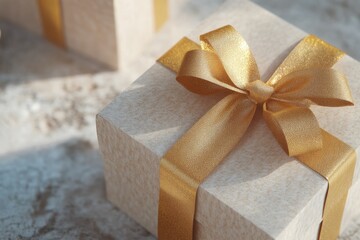 Wall Mural - A beautifully wrapped gift box topped with a golden bow, perfect for special occasions and celebrations