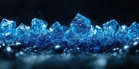 Poster - Crystals form a stunning blue landscape with sparkling textures under soft light at night