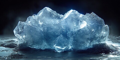 Poster - glacial ice crystals reflecting ambient light in a dark environment near water