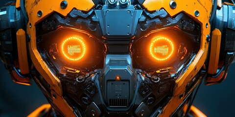 Poster - Futuristic robotic face with illuminated features in a high-tech environment