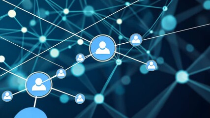 Leinwandbilder - Dynamic network connections and digital networking icons in abstract cyberspace