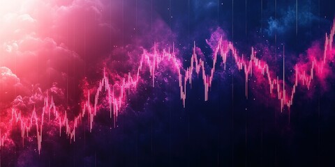 Poster - Stunning representation of fluctuating data trends in vibrant pink against a cosmic background