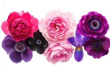 Wall Mural - A bouquet of mixed color flowers, including pink, purple, and blue hues