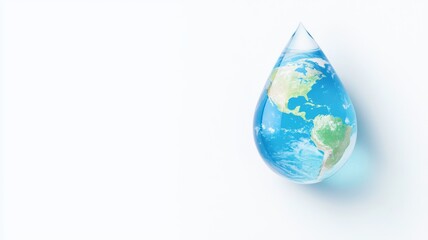 Poster - Transparent Water Droplet with Embedded World Map in Bright Background