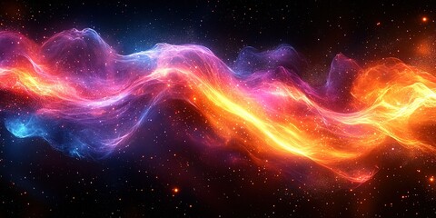 Poster - Colorful cosmic wave flows through the dark expanse of space with vibrant hues and swirling patterns