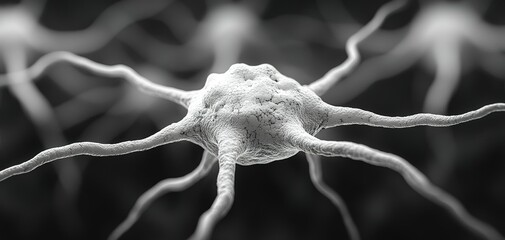 Poster - Detailed view of a neuron showcasing intricate structures and connections under microscopic observation