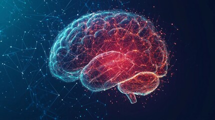 Fototapete - Visualizing the complexity of the human mind, this stunning artwork depicts a bright brain adorned with interwoven neural pathways, pulsating with energy against a deep blue background