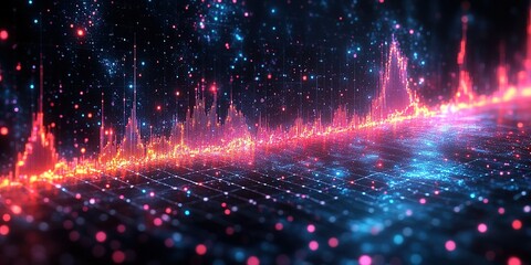 Wall Mural - Visual representation of sound frequencies in a colorful digital spectrum analysis