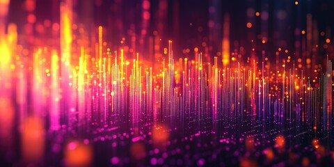 Poster - Vibrant digital wave visualization with glowing elements illustrating data progression in a colorful spectrum