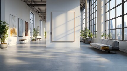 Aufkleber - Modern and Airy Loft Style Interior with Minimalist Furniture and Natural Decor