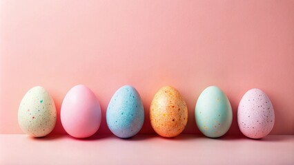 Wall Mural - Pastel Speckled Eggs Arranged on Pink Background for Springtime Celebration