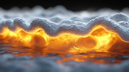 Wall Mural - White foamy waves crest over glowing orange water