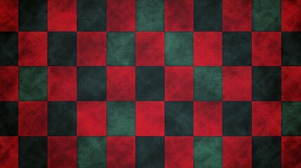 Poster - checkered pattern with alternating squares in deep red and dark green, creating a bold, classic desi